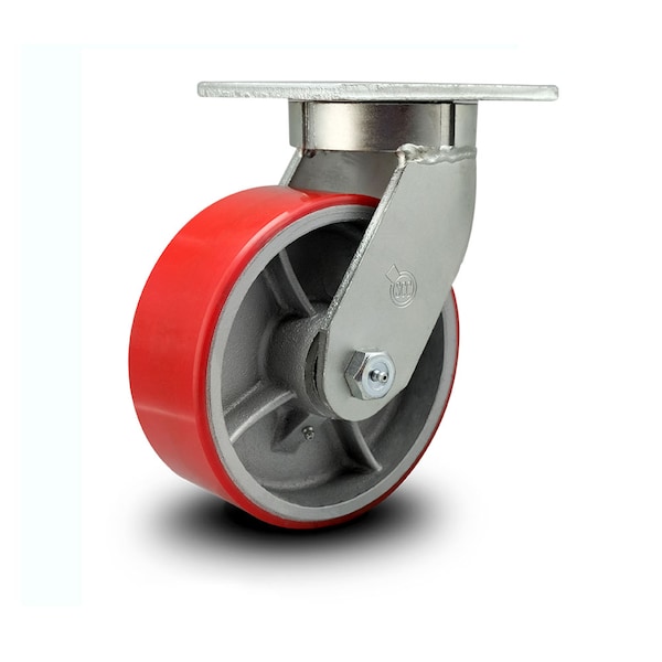 8 Inch Heavy Duty Red Poly on Cast Iron Wheel Swivel Caster with Swivel Lock